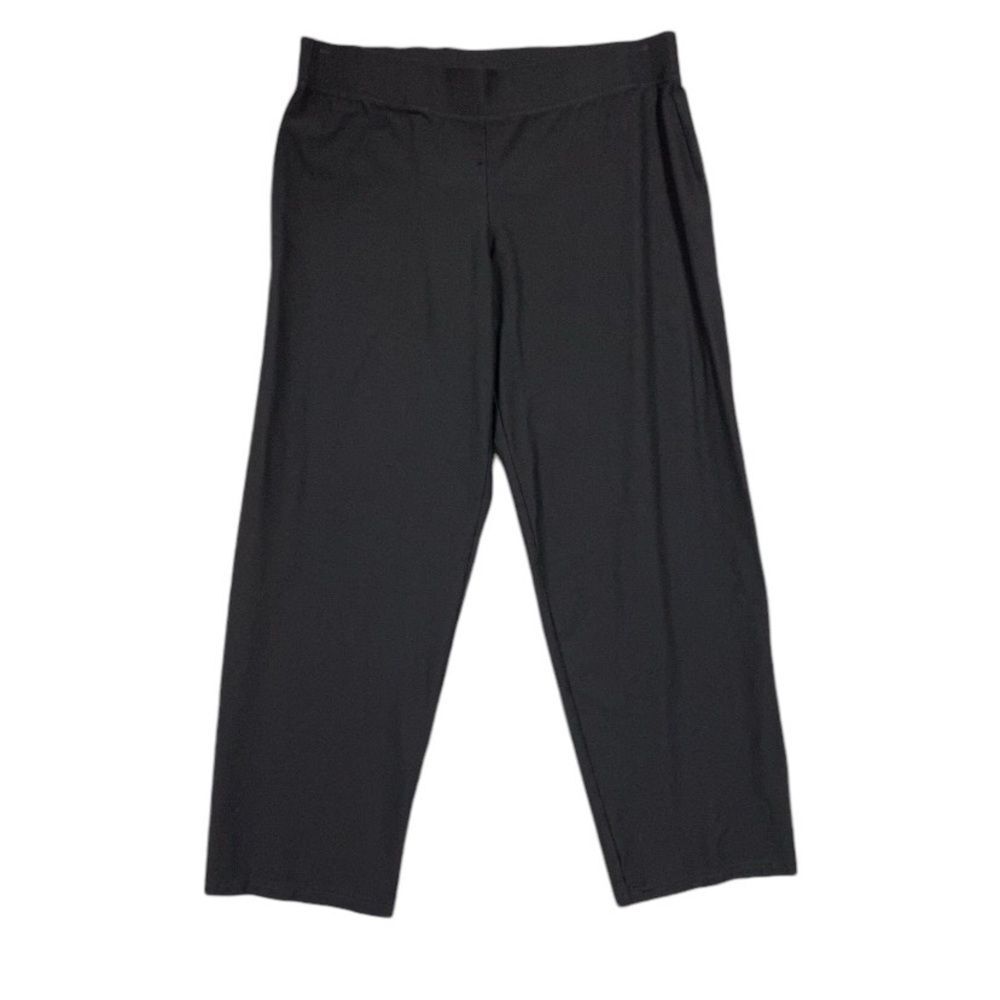 Eileen Fisher System Washable Stretch Crepe Straight Pant Women Size Large Black